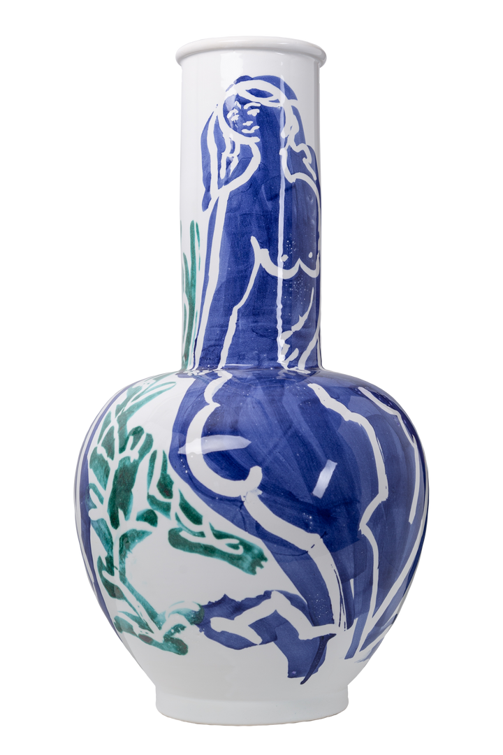 Pablo Blue/Green Hand Painted Ital Vase 21"h