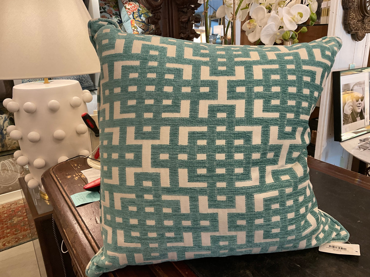 Teal Geometric Down Pillows