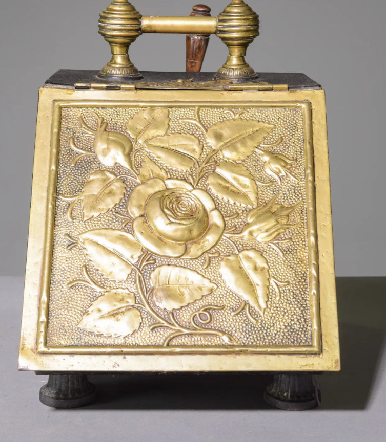 Danish Brass Floral Coal Box 15.5”h