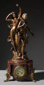 French Spelter Figural Clock on Marble Base 30h