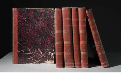 S/6 Lg Red Leather French Books c.1914-1917 - 16 in tall x 12 x 2