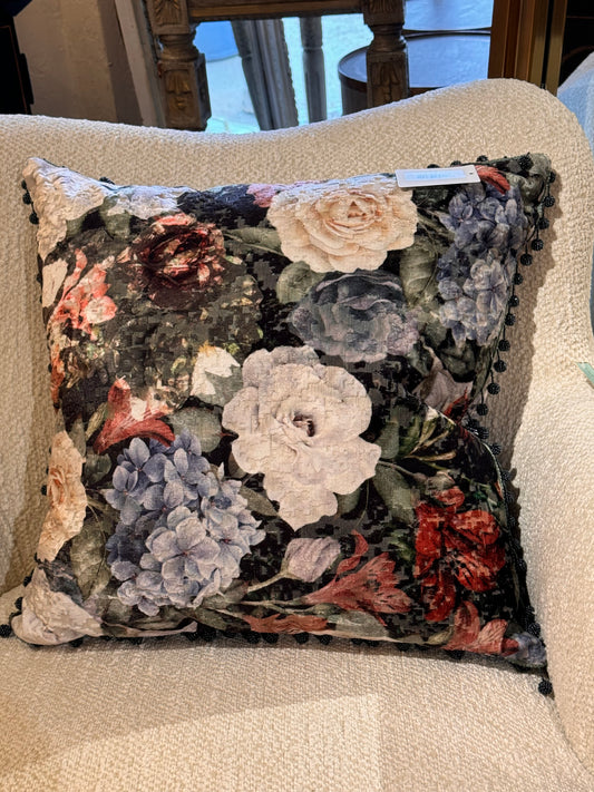 Hand Beaded Floral Pillow - 22x22"