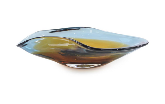 Handblown Dk Blue and Amber Bowl 16.25"d