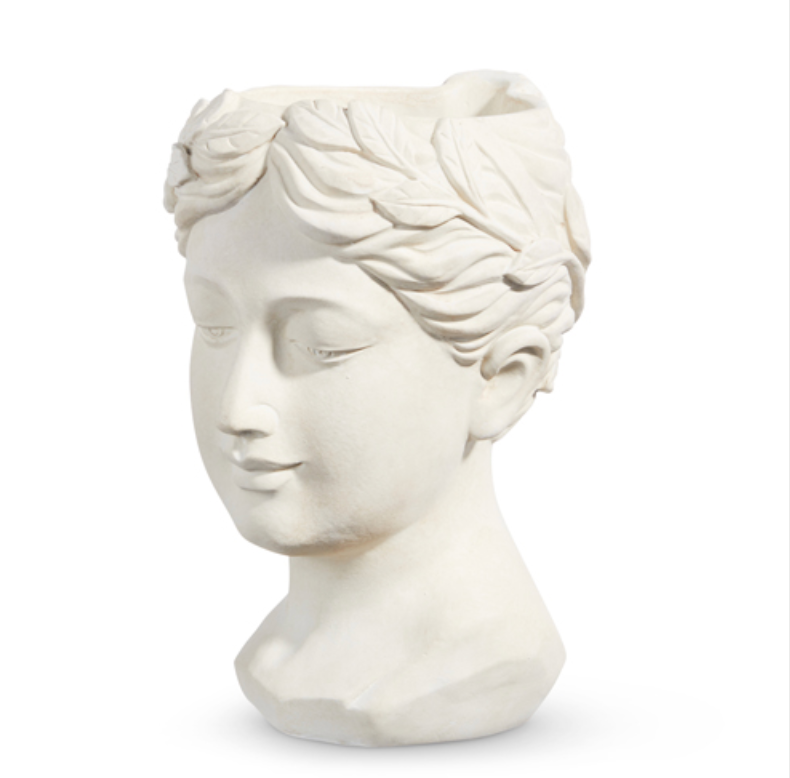 Goddess Head Planter White 8.5"h