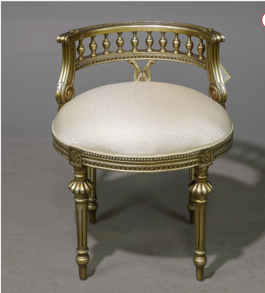 French Style Rococo Vanity Stool 24x21x28.5h