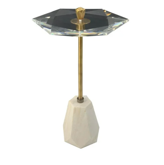 Pentagonal Shape Marble Table with Faceted Glass Top 23.5h