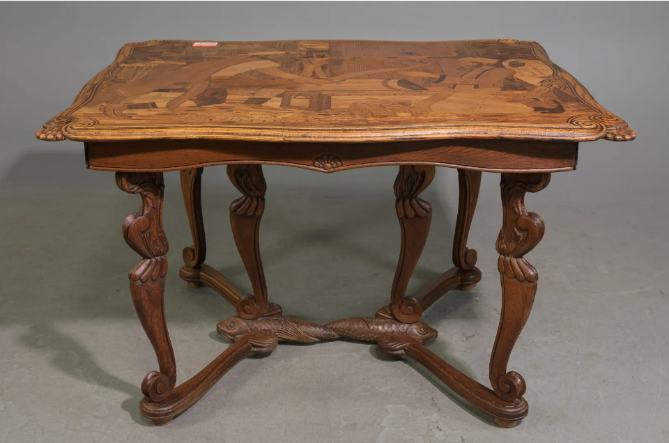 French Art Nouv Style Carved Table 48x40x29h