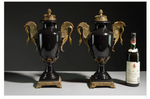 PAIR Imperial Style Bronze Urn/Swan Handles 16"h