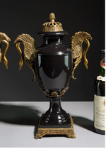 PAIR Imperial Style Bronze Urn/Swan Handles 16"h