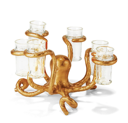 Golden Bronze Octopus Shot Glass Set