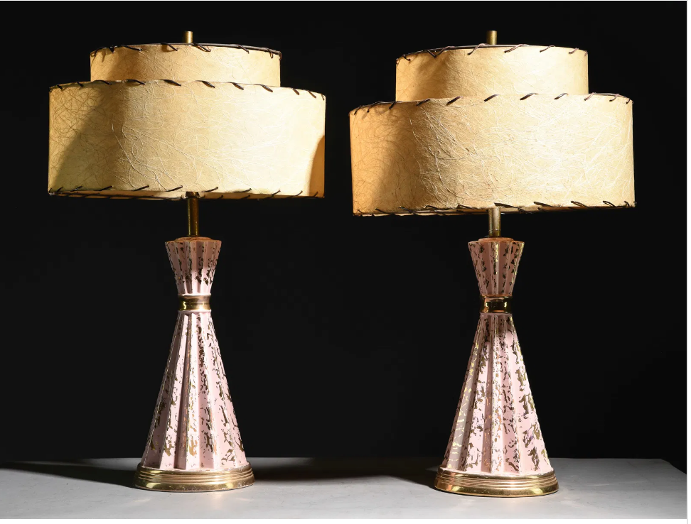 PAIR MCM Pink & 24K Lamps