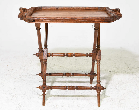 Folding Carved Oak Tray Table 33"h