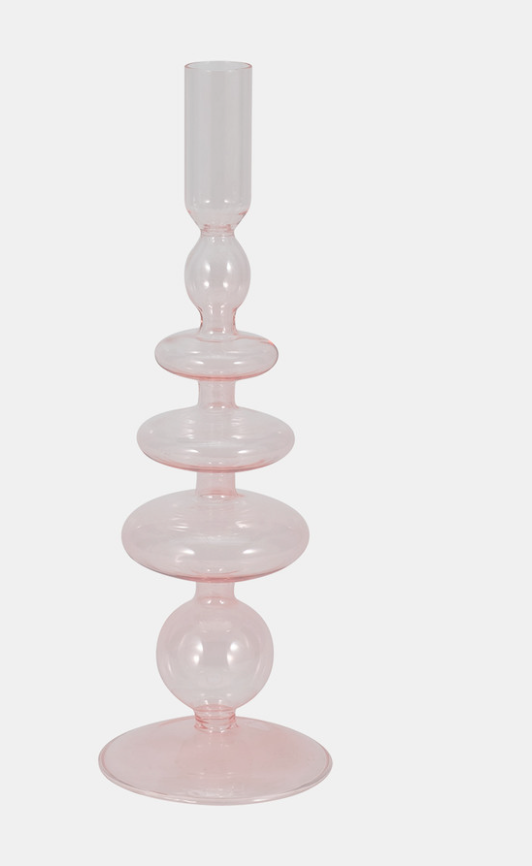 Pink Glass Candle Holder