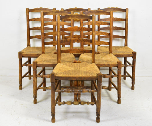 Set/6 Ladder Oak Chairs 19x16x39h