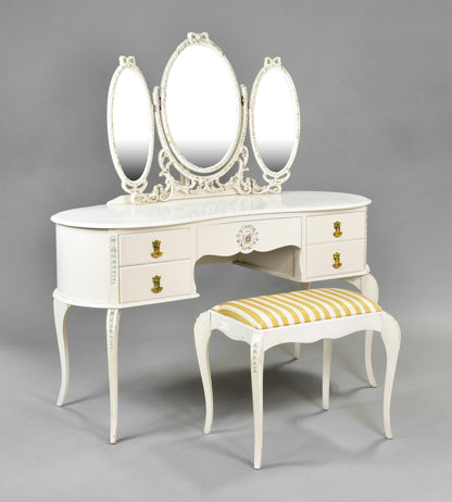 Trip Mirr Wht Vanity w/ Stool 53x20x56h