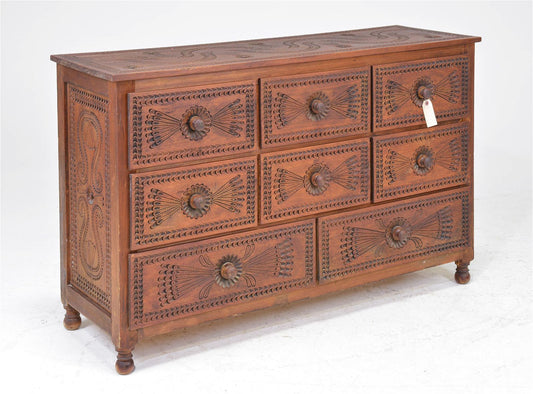 Carved 8 Draw Chest 51x17x32h