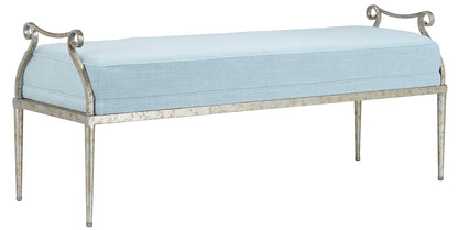 Spa Blue Linen Bench 52x17x21h