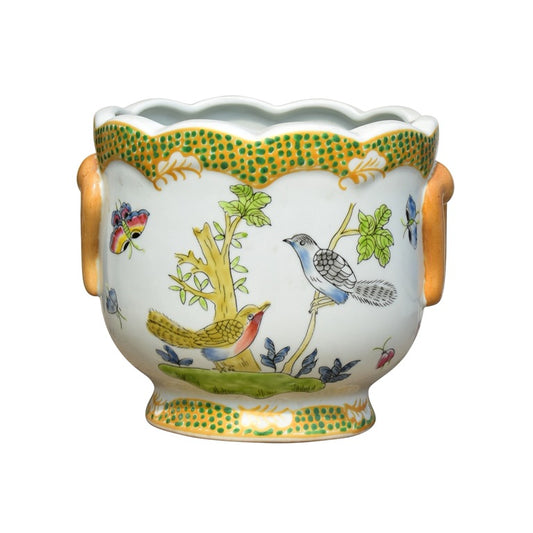 Porc. Birds Cachepot 7"h